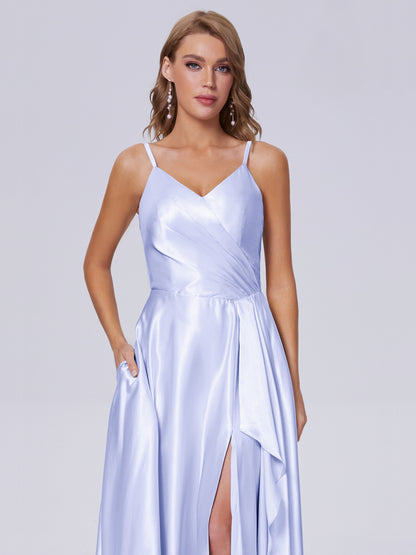 Lila Sexy Straps Soft Satin Long Bridesmaid Dresses