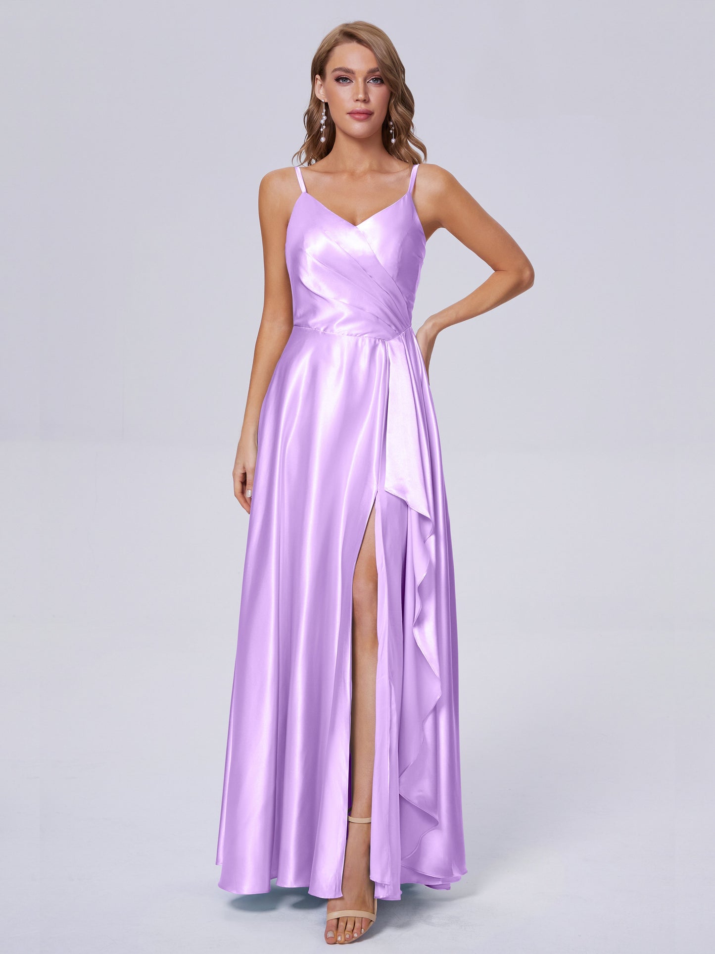 Lila Sexy Straps Soft Satin Long Bridesmaid Dresses
