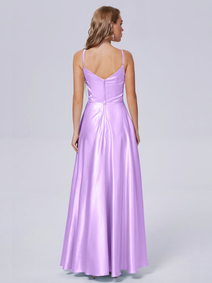 Lila Sexy Straps Soft Satin Long Bridesmaid Dresses