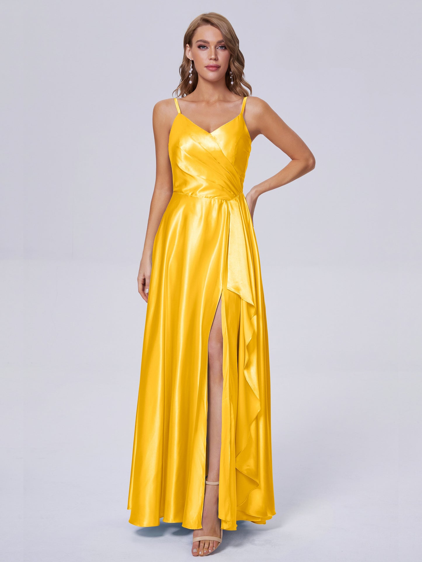 Lila Sexy Straps Soft Satin Long Bridesmaid Dresses