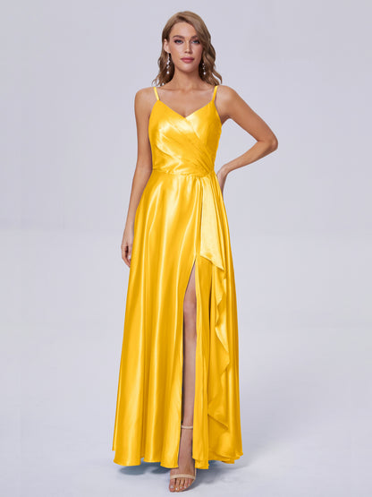 Lila Sexy Straps Soft Satin Long Bridesmaid Dresses