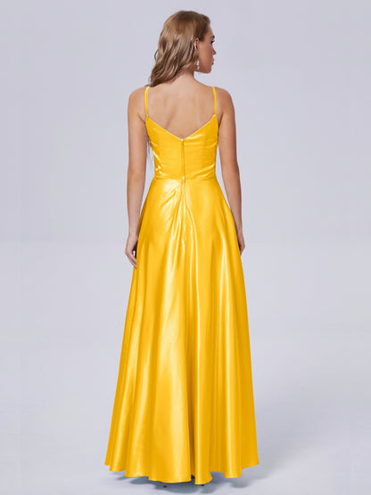 Lila Sexy Straps Soft Satin Long Bridesmaid Dresses