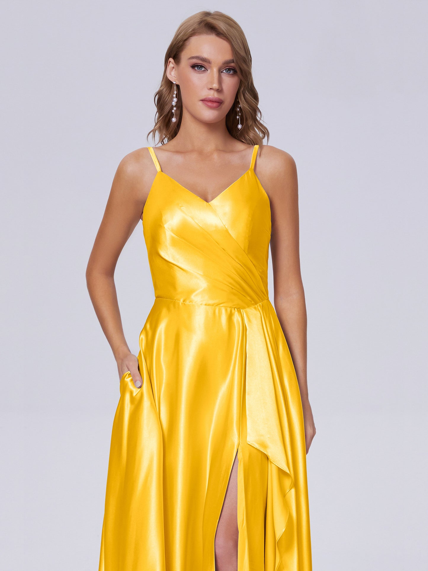 Lila Sexy Straps Soft Satin Long Bridesmaid Dresses