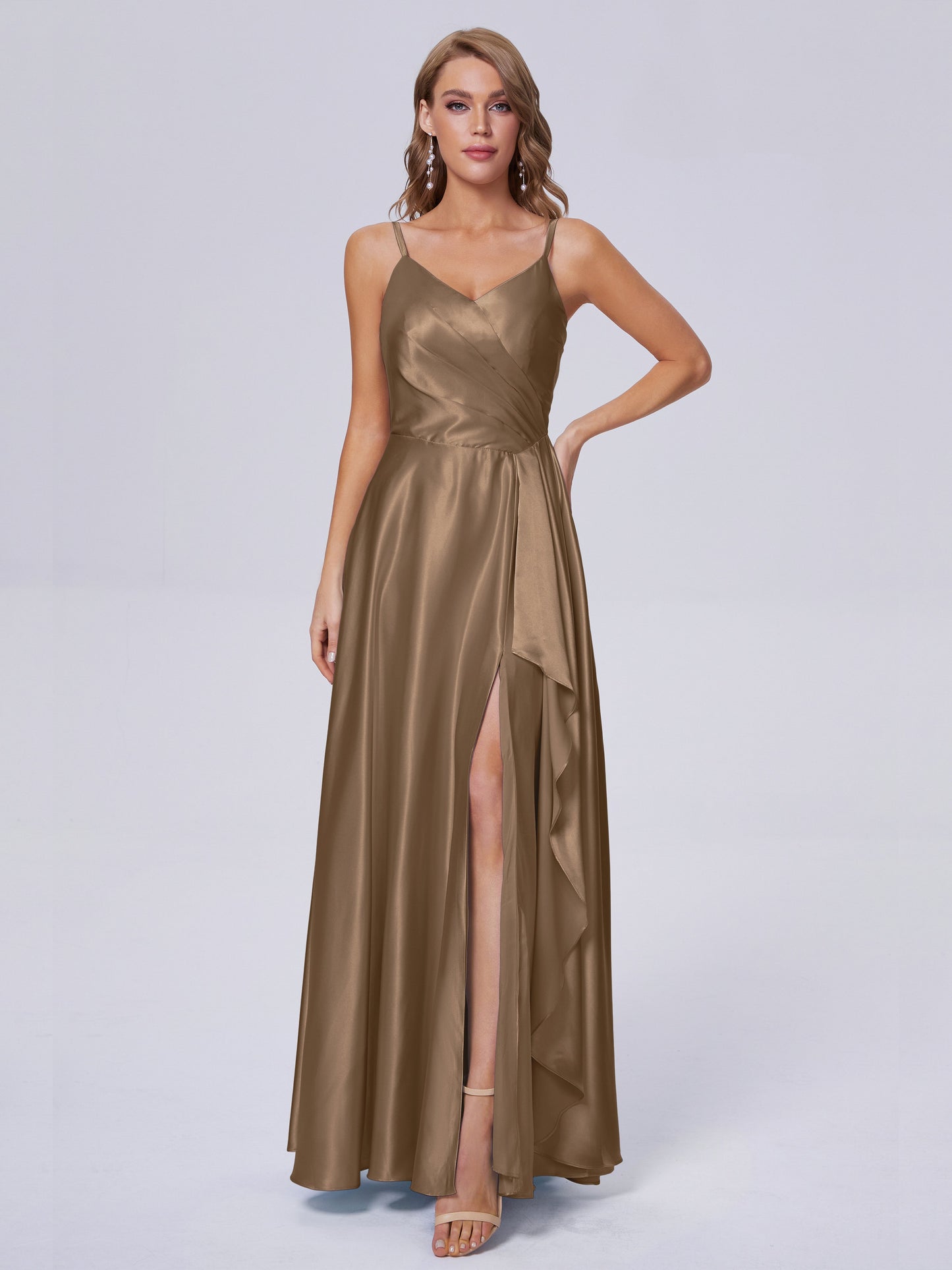 Lila Sexy Straps Soft Satin Long Bridesmaid Dresses