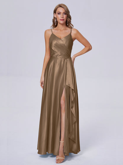 Lila Sexy Straps Soft Satin Long Bridesmaid Dresses
