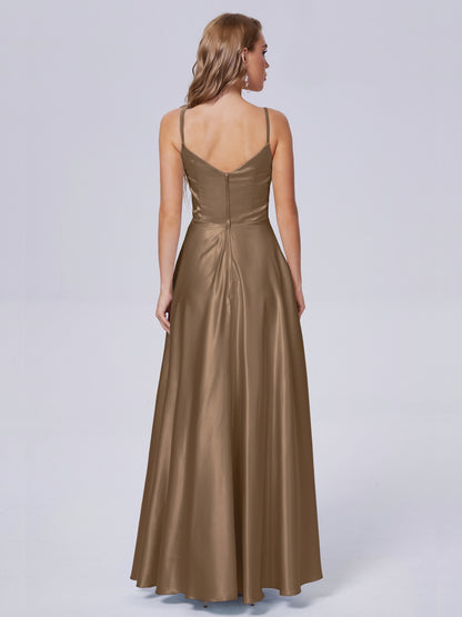 Lila Sexy Straps Soft Satin Long Bridesmaid Dresses
