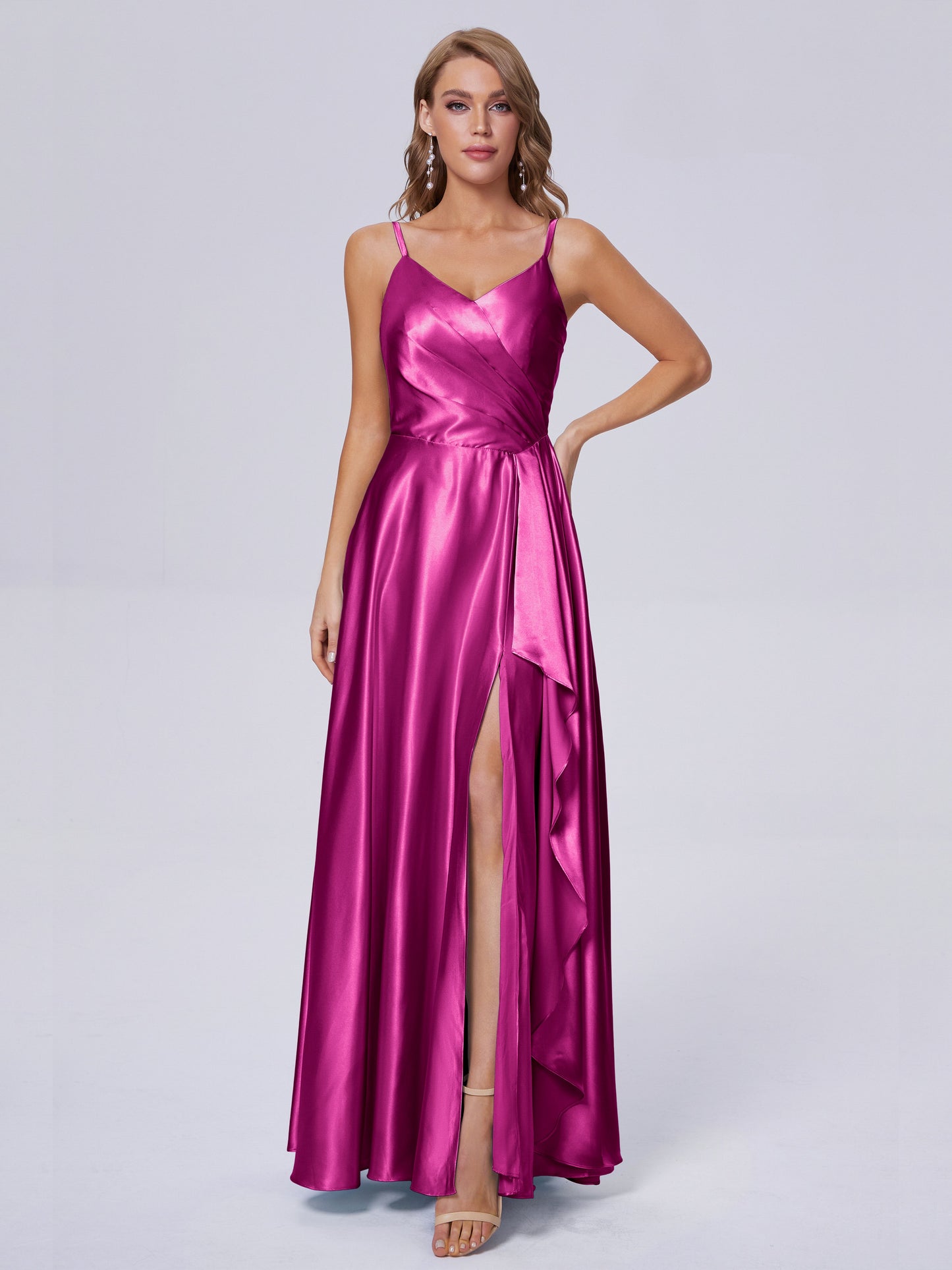 Lila Sexy Straps Soft Satin Long Bridesmaid Dresses