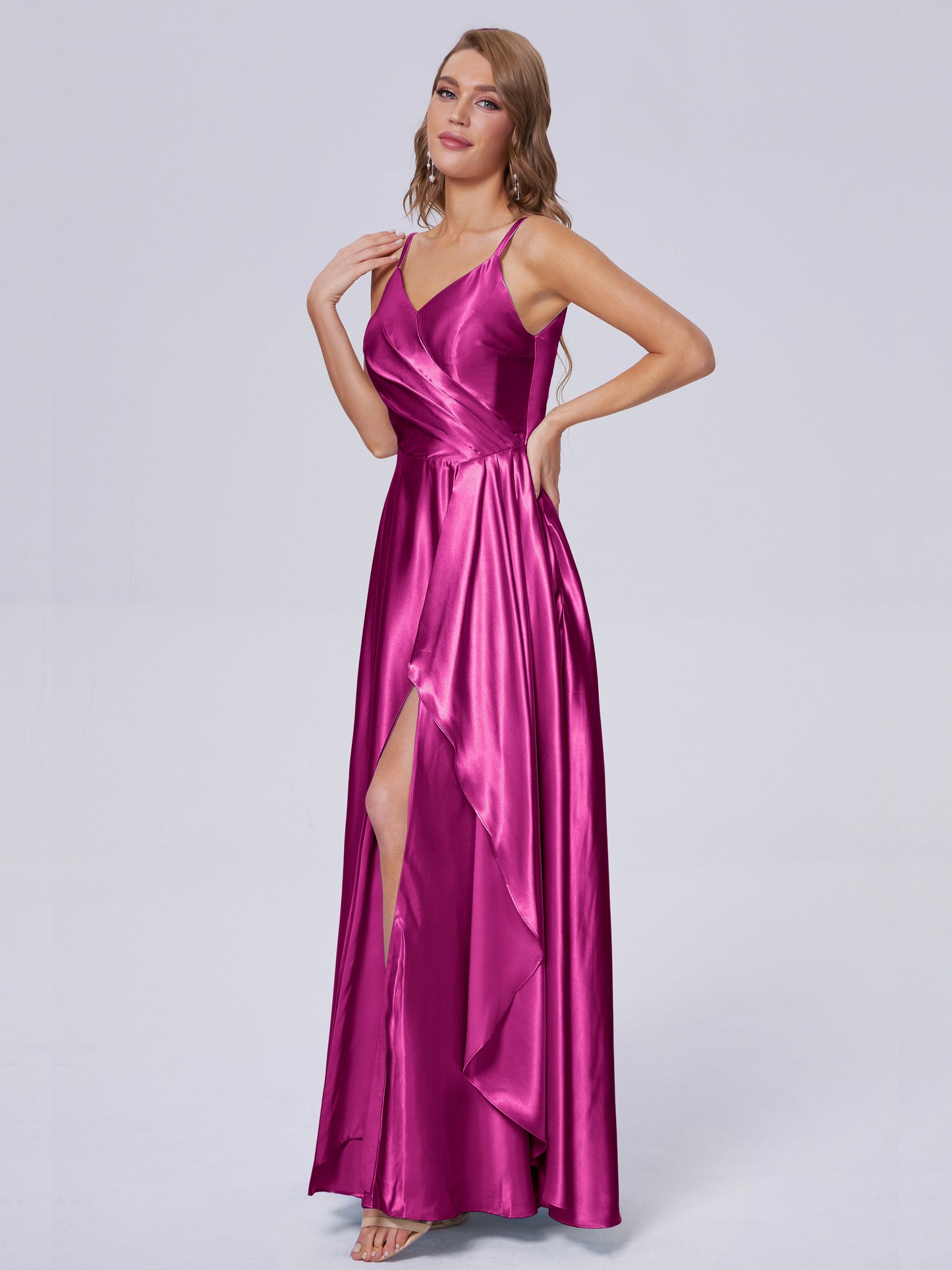 Lila Sexy Straps Soft Satin Long Bridesmaid Dresses