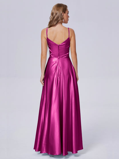 Lila Sexy Straps Soft Satin Long Bridesmaid Dresses