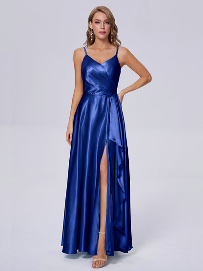 Lila Sexy Straps Soft Satin Long Bridesmaid Dresses