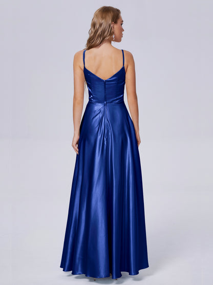 Lila Sexy Straps Soft Satin Long Bridesmaid Dresses