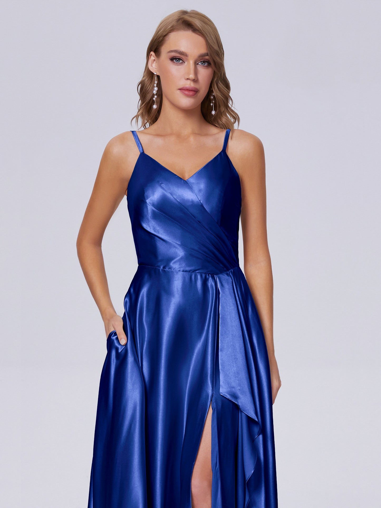 Lila Sexy Straps Soft Satin Long Bridesmaid Dresses