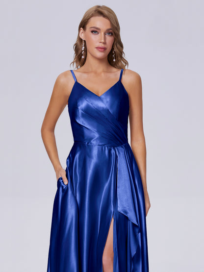 Lila Sexy Straps Soft Satin Long Bridesmaid Dresses