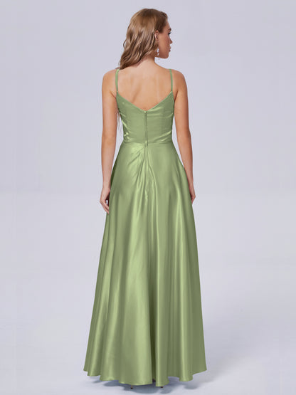 Lila Sexy Straps Soft Satin Long Bridesmaid Dresses