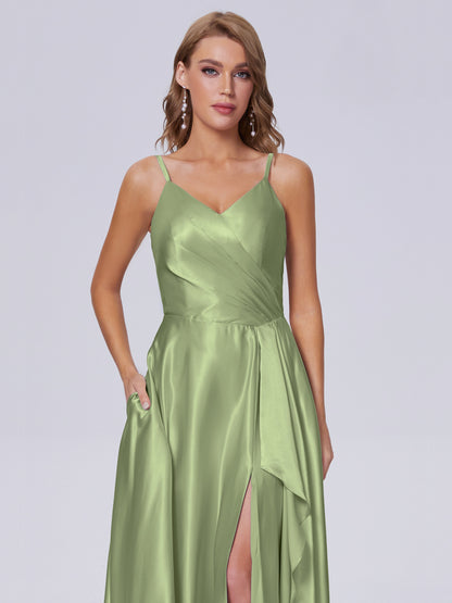Lila Sexy Straps Soft Satin Long Bridesmaid Dresses