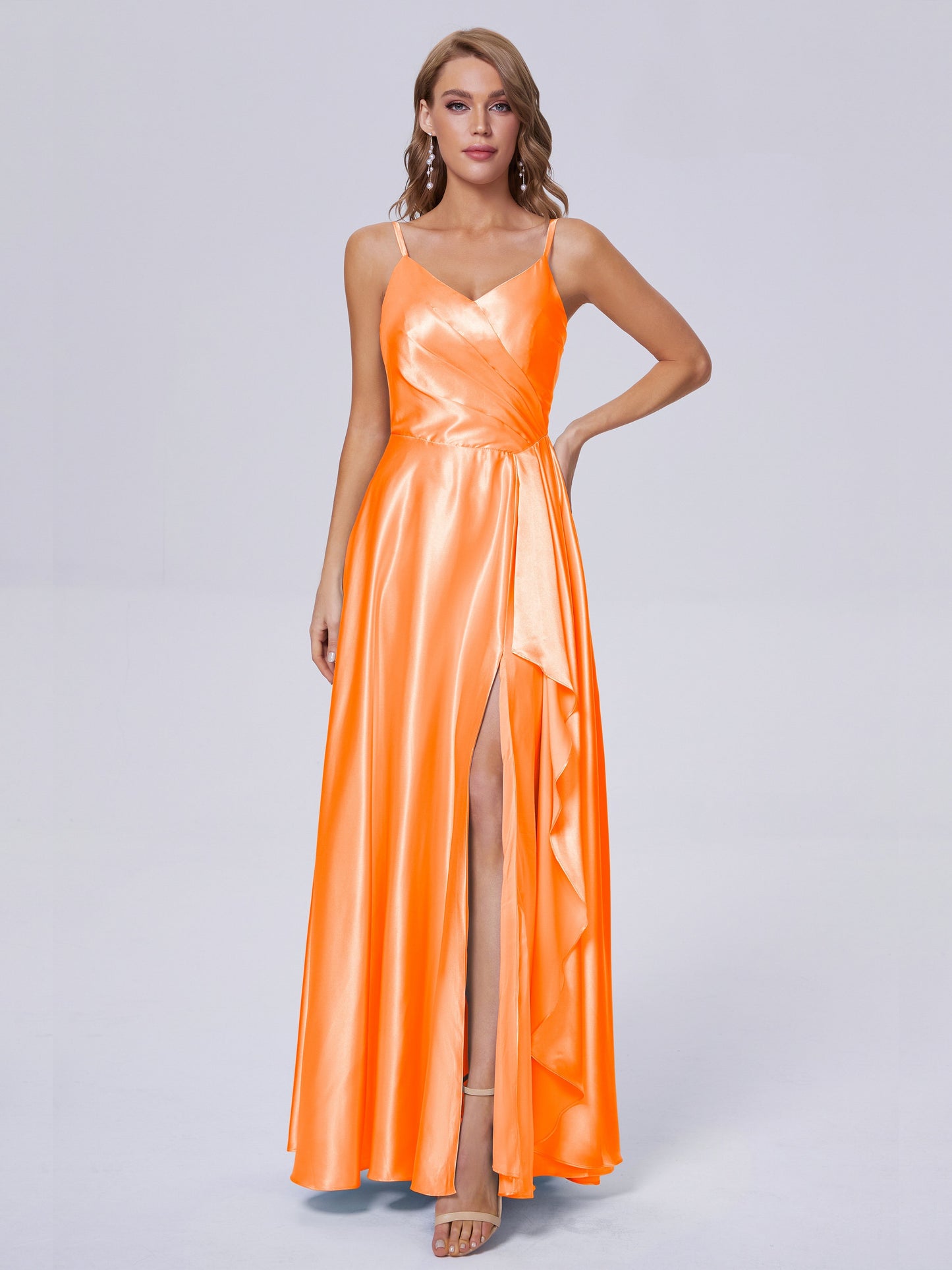 Lila Sexy Straps Soft Satin Long Bridesmaid Dresses