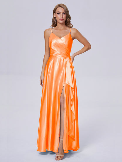 Lila Sexy Straps Soft Satin Long Bridesmaid Dresses