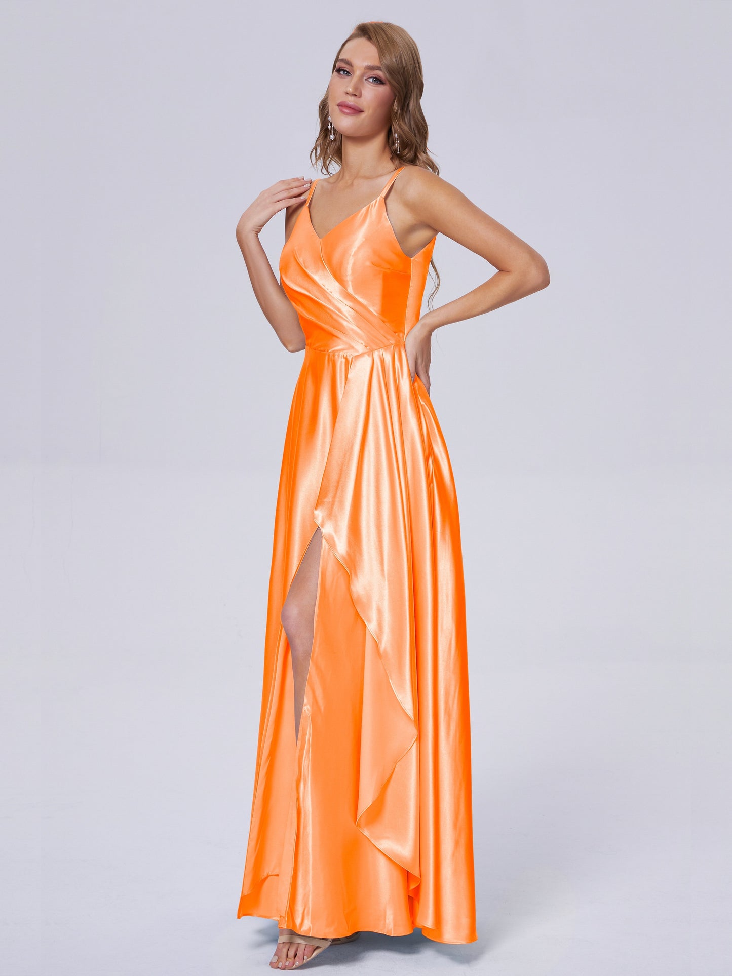 Lila Sexy Straps Soft Satin Long Bridesmaid Dresses