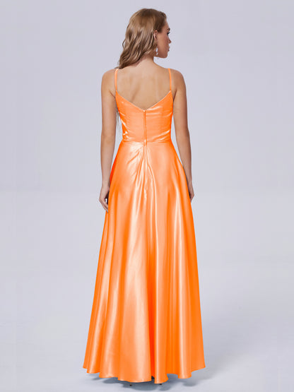 Lila Sexy Straps Soft Satin Long Bridesmaid Dresses