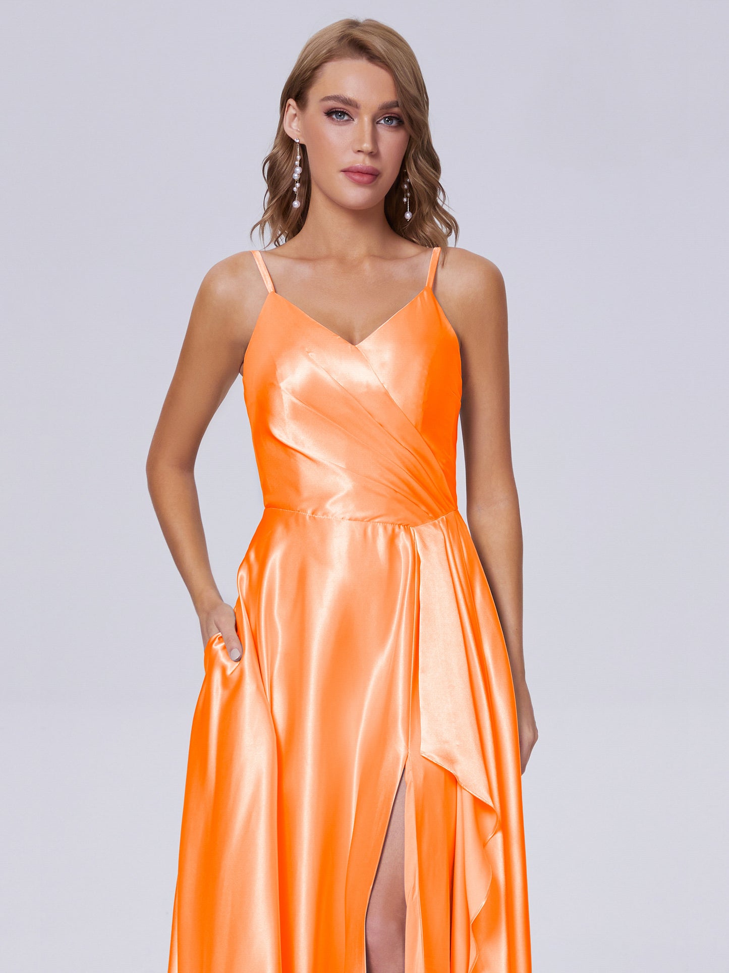 Lila Sexy Straps Soft Satin Long Bridesmaid Dresses