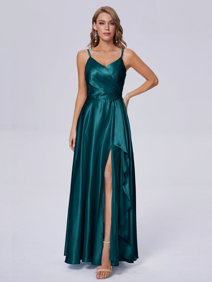 Lila Sexy Straps Soft Satin Long Bridesmaid Dresses