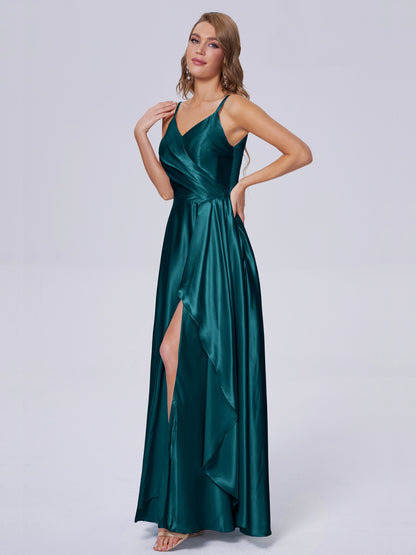 Lila Sexy Straps Soft Satin Long Bridesmaid Dresses