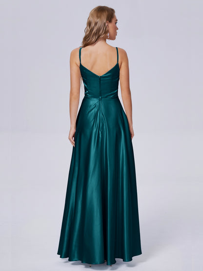 Lila Sexy Straps Soft Satin Long Bridesmaid Dresses