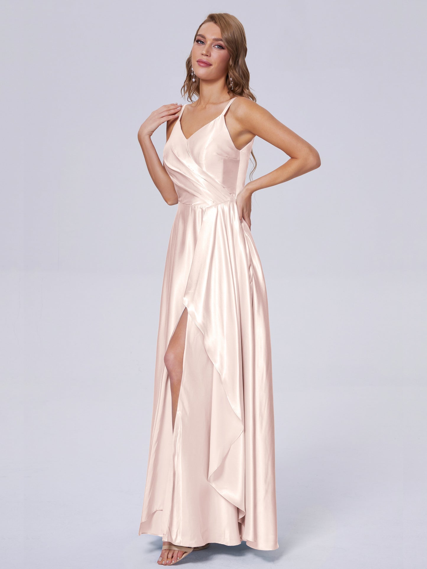Lila Sexy Straps Soft Satin Long Bridesmaid Dresses