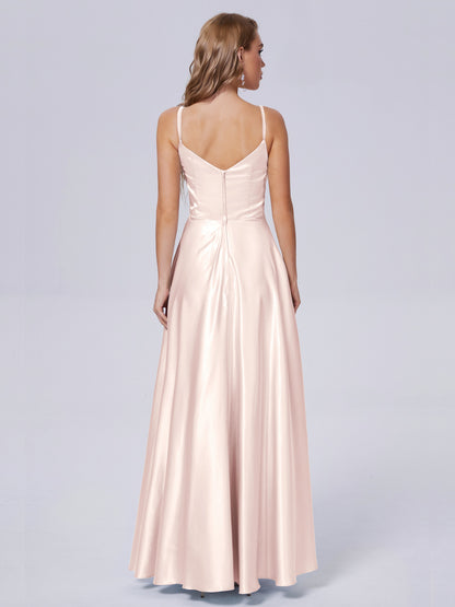 Lila Sexy Straps Soft Satin Long Bridesmaid Dresses