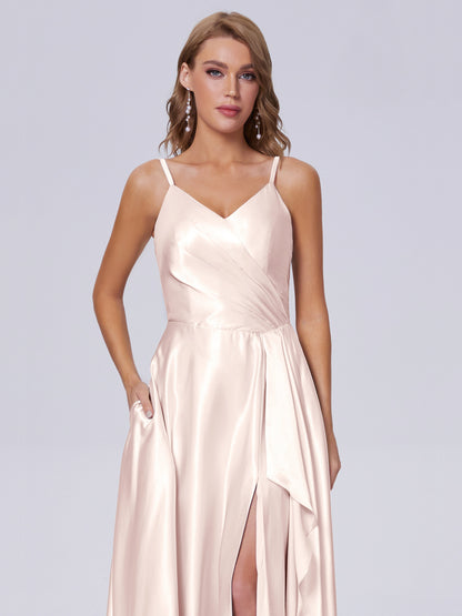 Lila Sexy Straps Soft Satin Long Bridesmaid Dresses