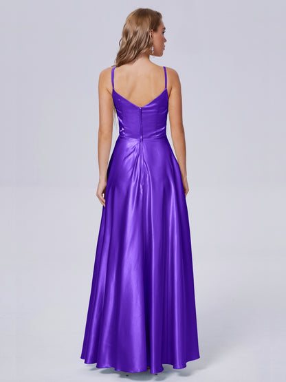 Lila Sexy Straps Soft Satin Long Bridesmaid Dresses