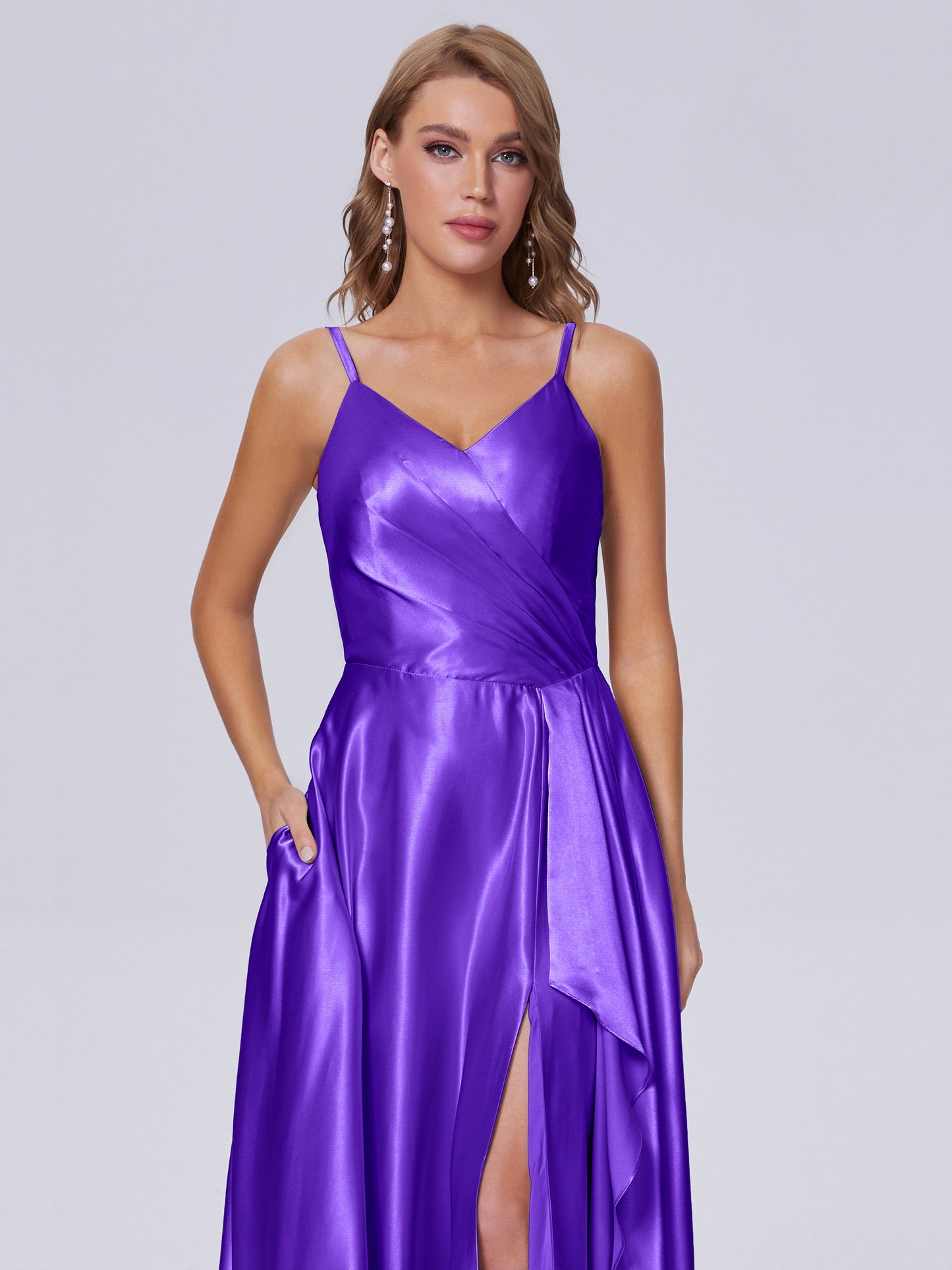 Lila Sexy Straps Soft Satin Long Bridesmaid Dresses