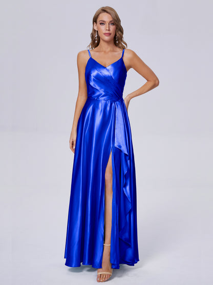 Lila Sexy Straps Soft Satin Long Bridesmaid Dresses