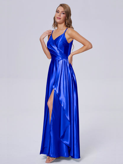 Lila Sexy Straps Soft Satin Long Bridesmaid Dresses