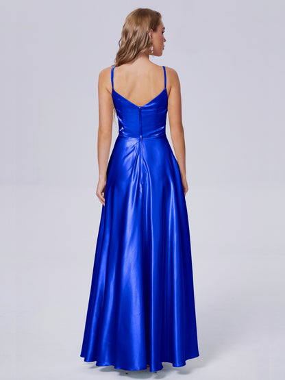 Lila Sexy Straps Soft Satin Long Bridesmaid Dresses