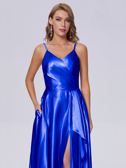 Lila Sexy Straps Soft Satin Long Bridesmaid Dresses