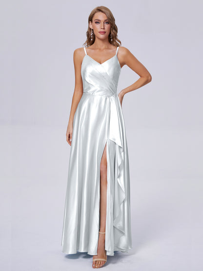 Lila Sexy Straps Soft Satin Long Bridesmaid Dresses