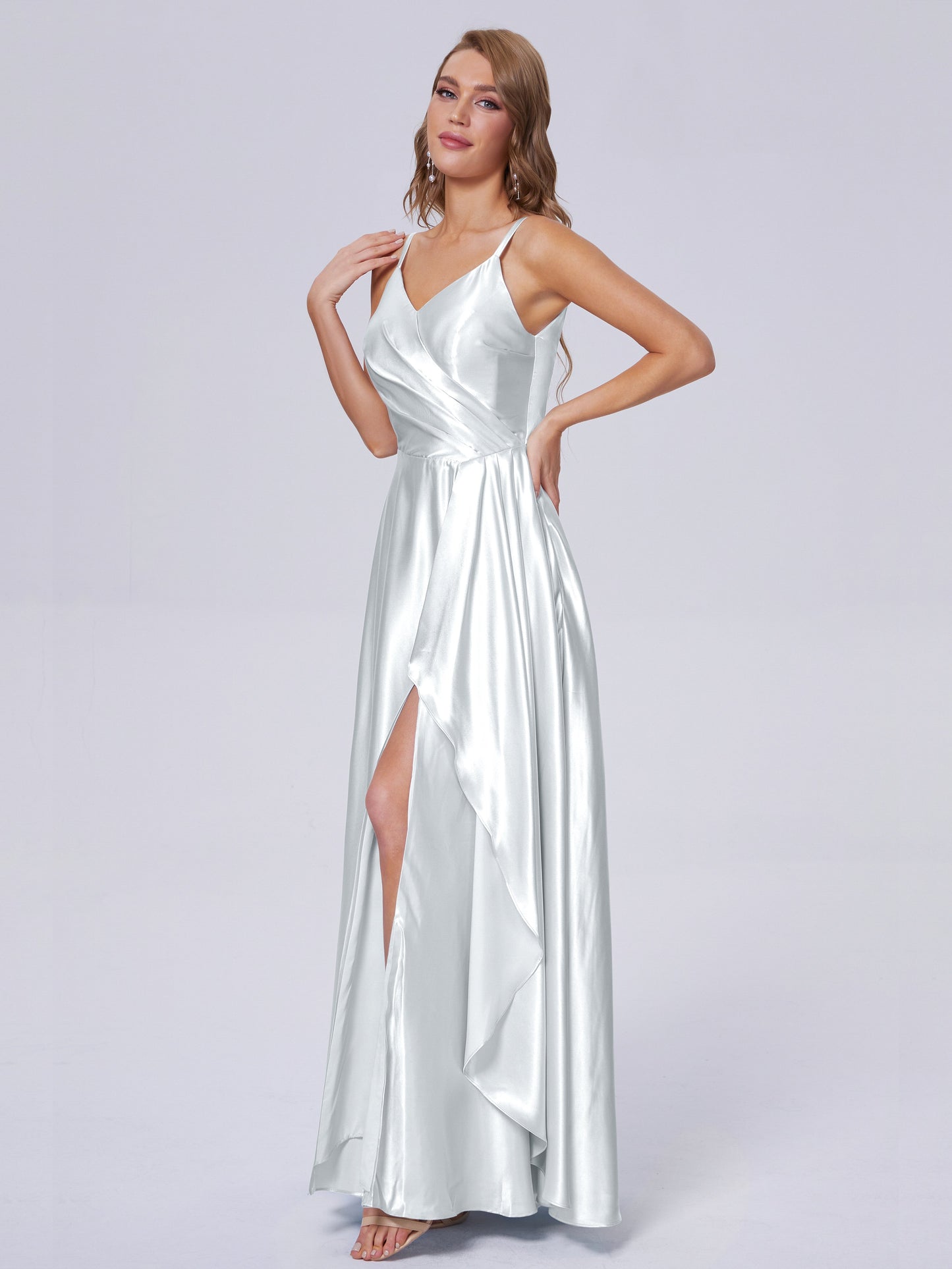 Lila Sexy Straps Soft Satin Long Bridesmaid Dresses