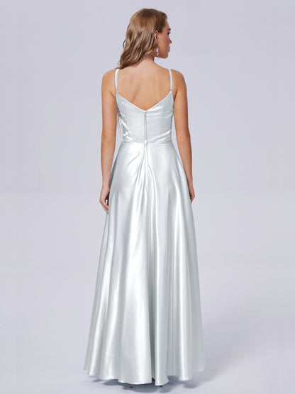 Lila Sexy Straps Soft Satin Long Bridesmaid Dresses