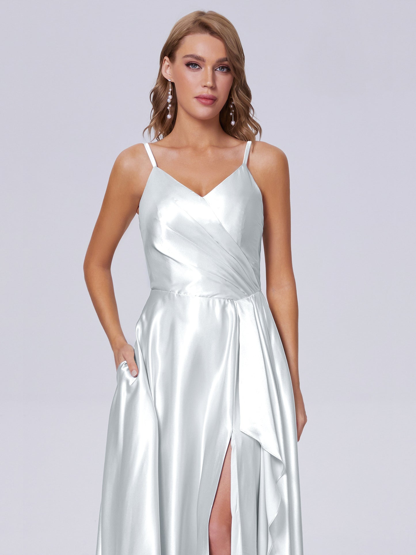 Lila Sexy Straps Soft Satin Long Bridesmaid Dresses