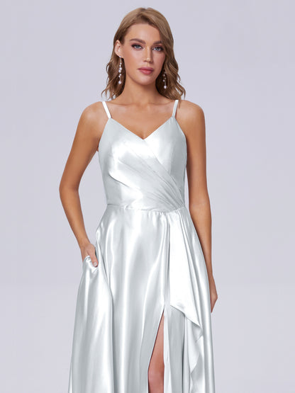 Lila Sexy Straps Soft Satin Long Bridesmaid Dresses