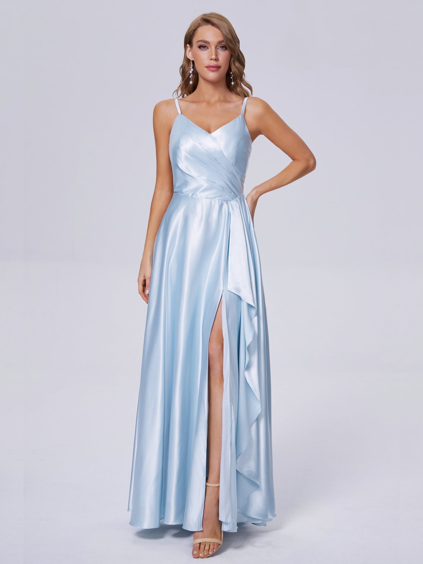 Lila Sexy Straps Soft Satin Long Bridesmaid Dresses