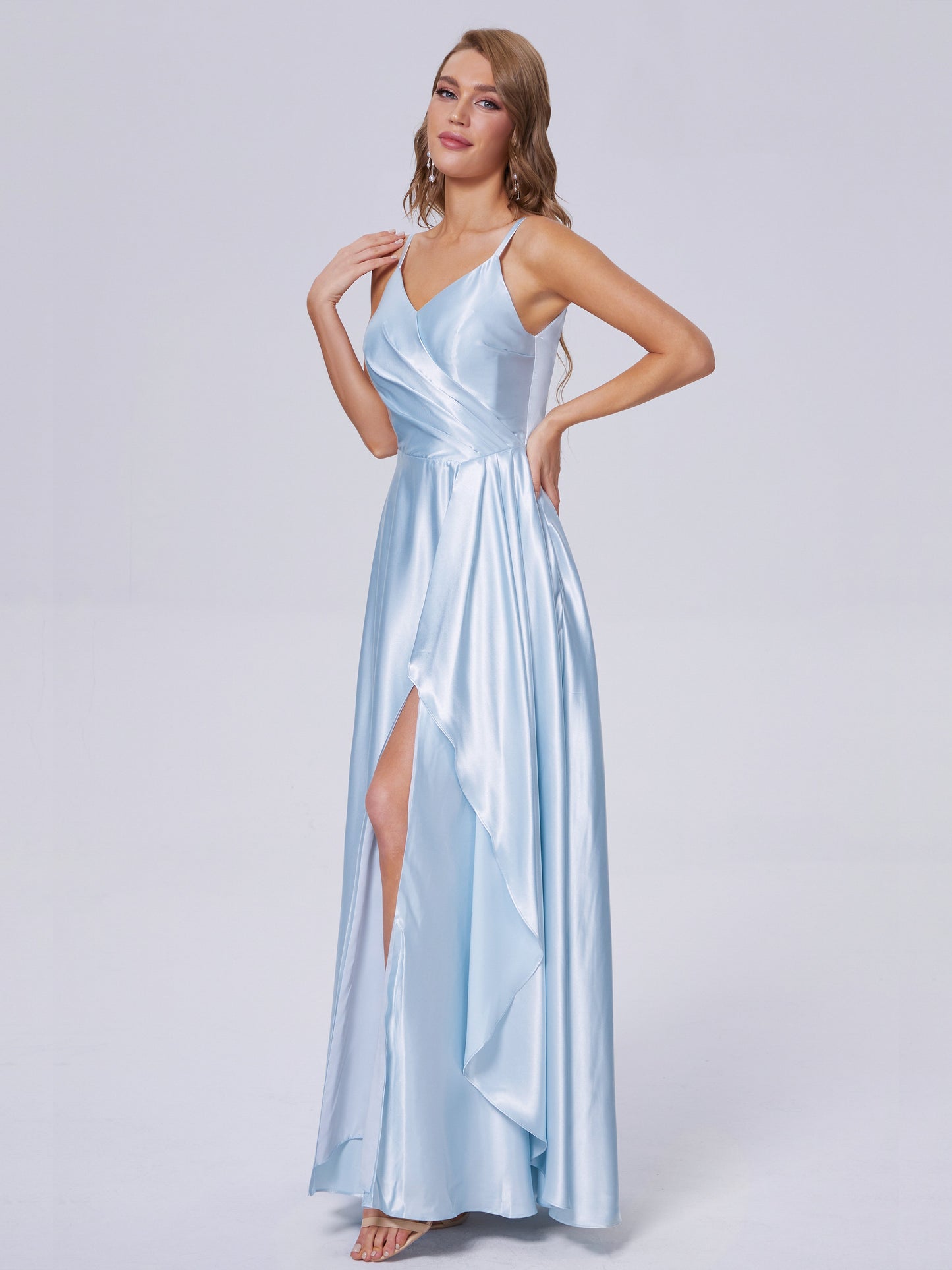 Lila Sexy Straps Soft Satin Long Bridesmaid Dresses