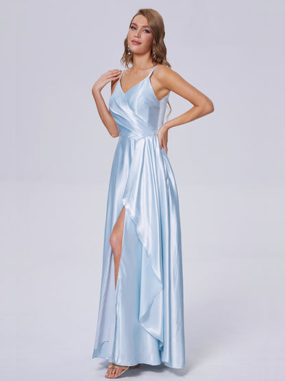 Lila Sexy Straps Soft Satin Long Bridesmaid Dresses