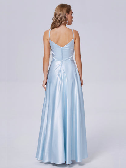 Lila Sexy Straps Soft Satin Long Bridesmaid Dresses