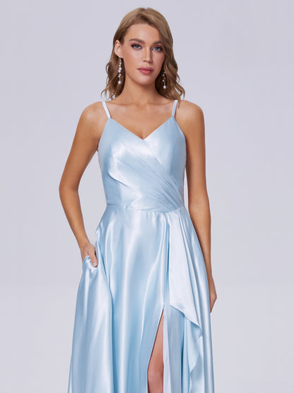 Lila Sexy Straps Soft Satin Long Bridesmaid Dresses
