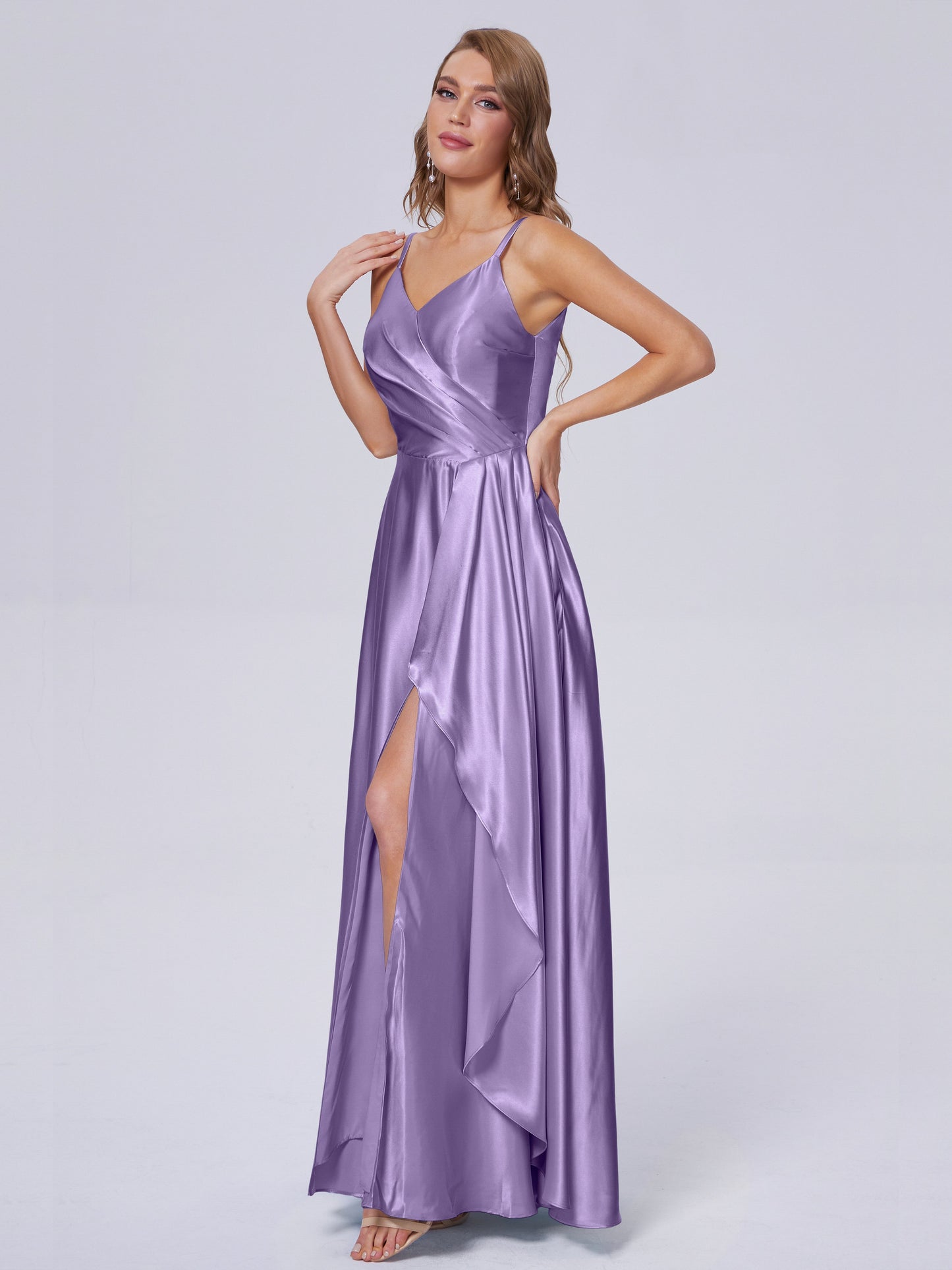 Lila Sexy Straps Soft Satin Long Bridesmaid Dresses