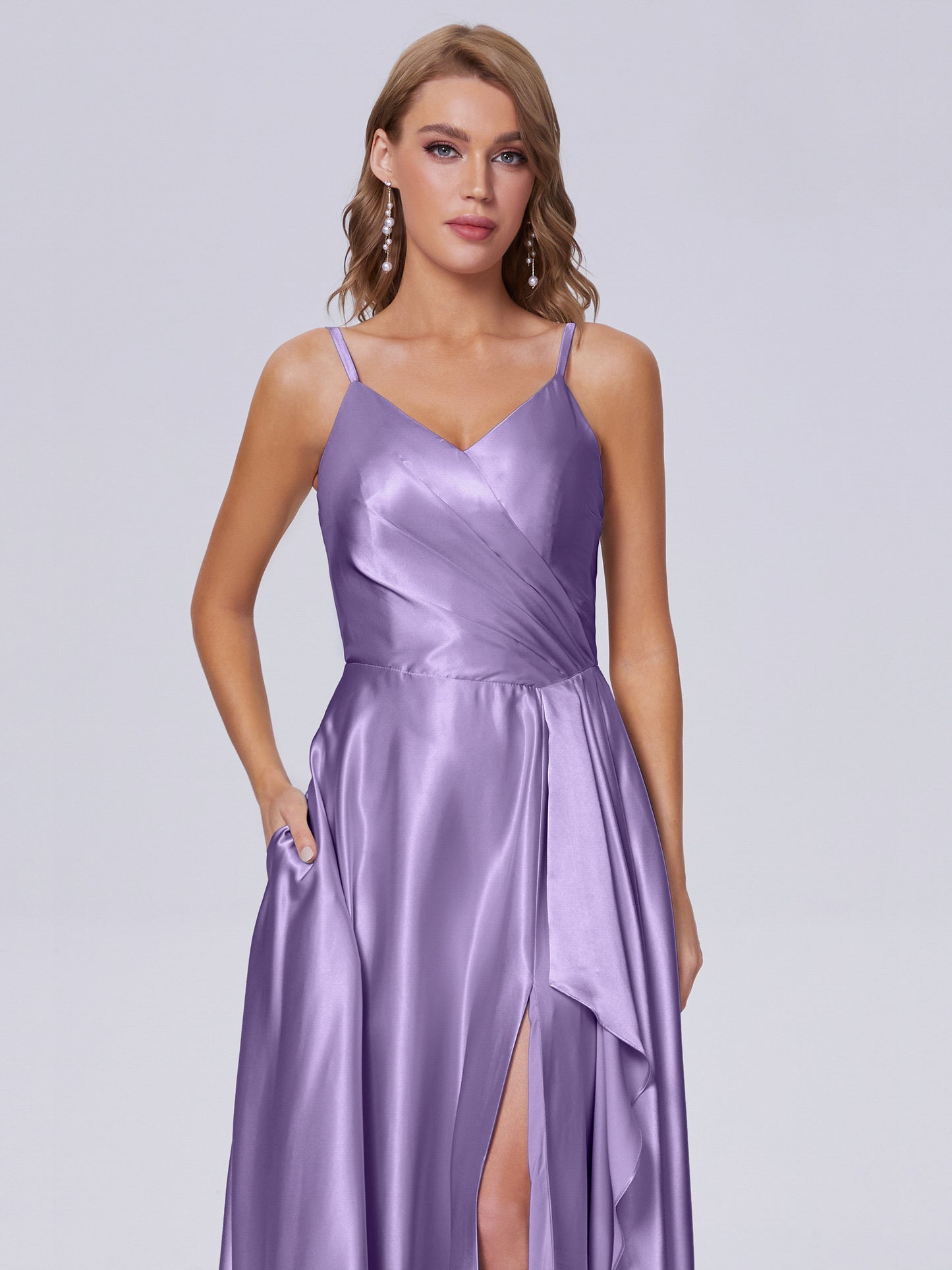 Lila Sexy Straps Soft Satin Long Bridesmaid Dresses
