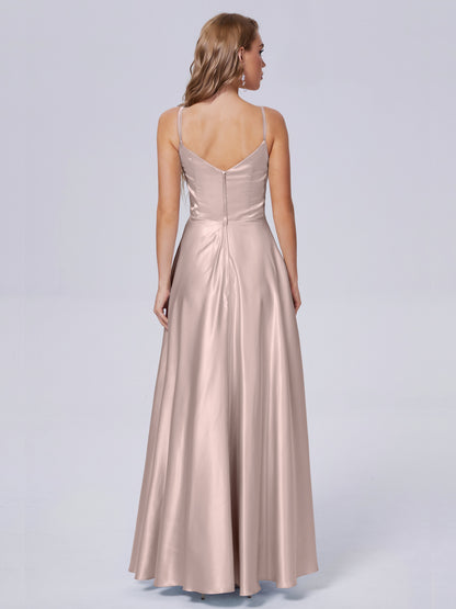 Lila Sexy Straps Soft Satin Long Bridesmaid Dresses