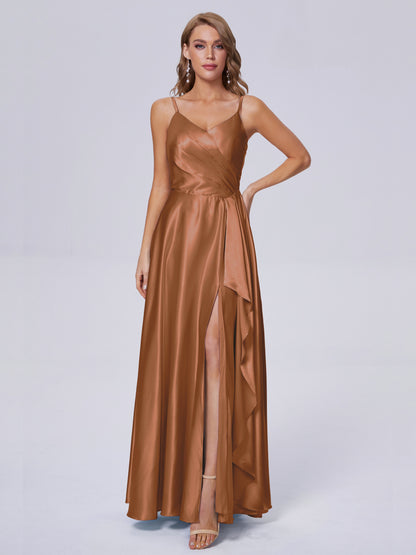 Lila Sexy Straps Soft Satin Long Bridesmaid Dresses